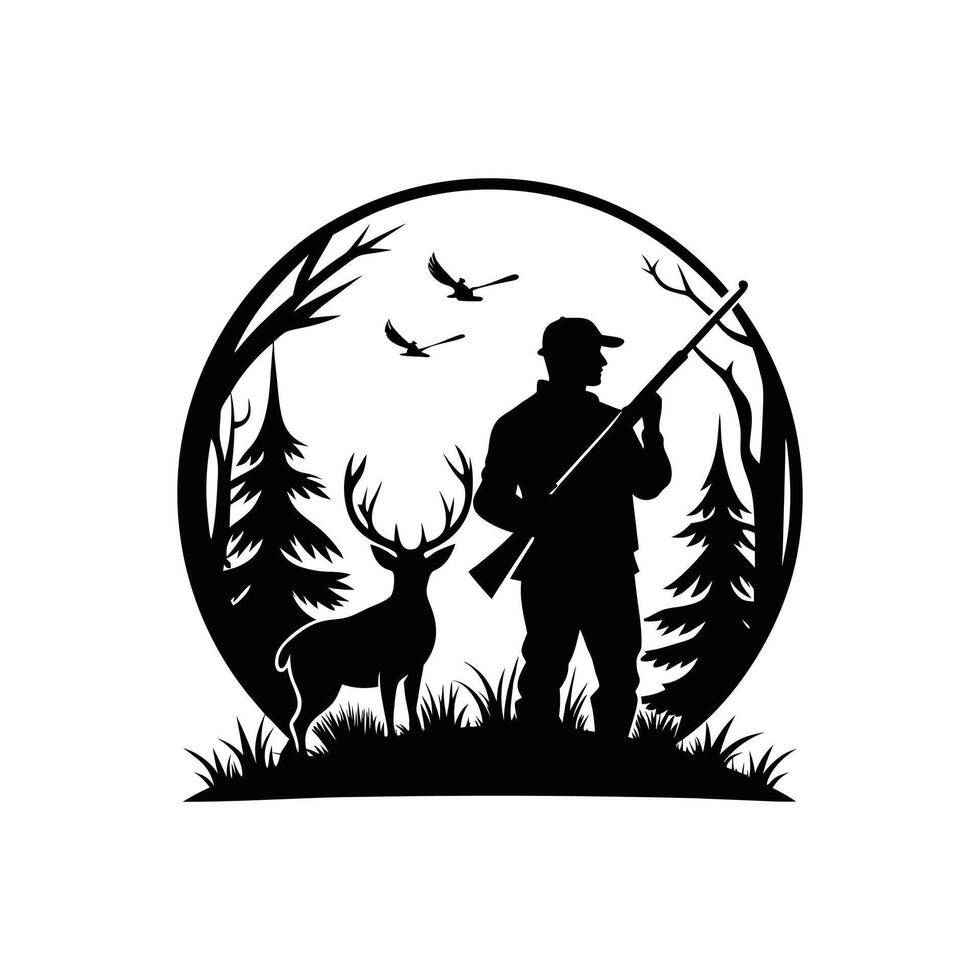 Hunter in Action Silhouette Art vector