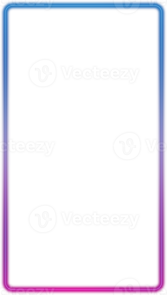 Transparent modern vertical neon button rectangle frame in blue and purple png