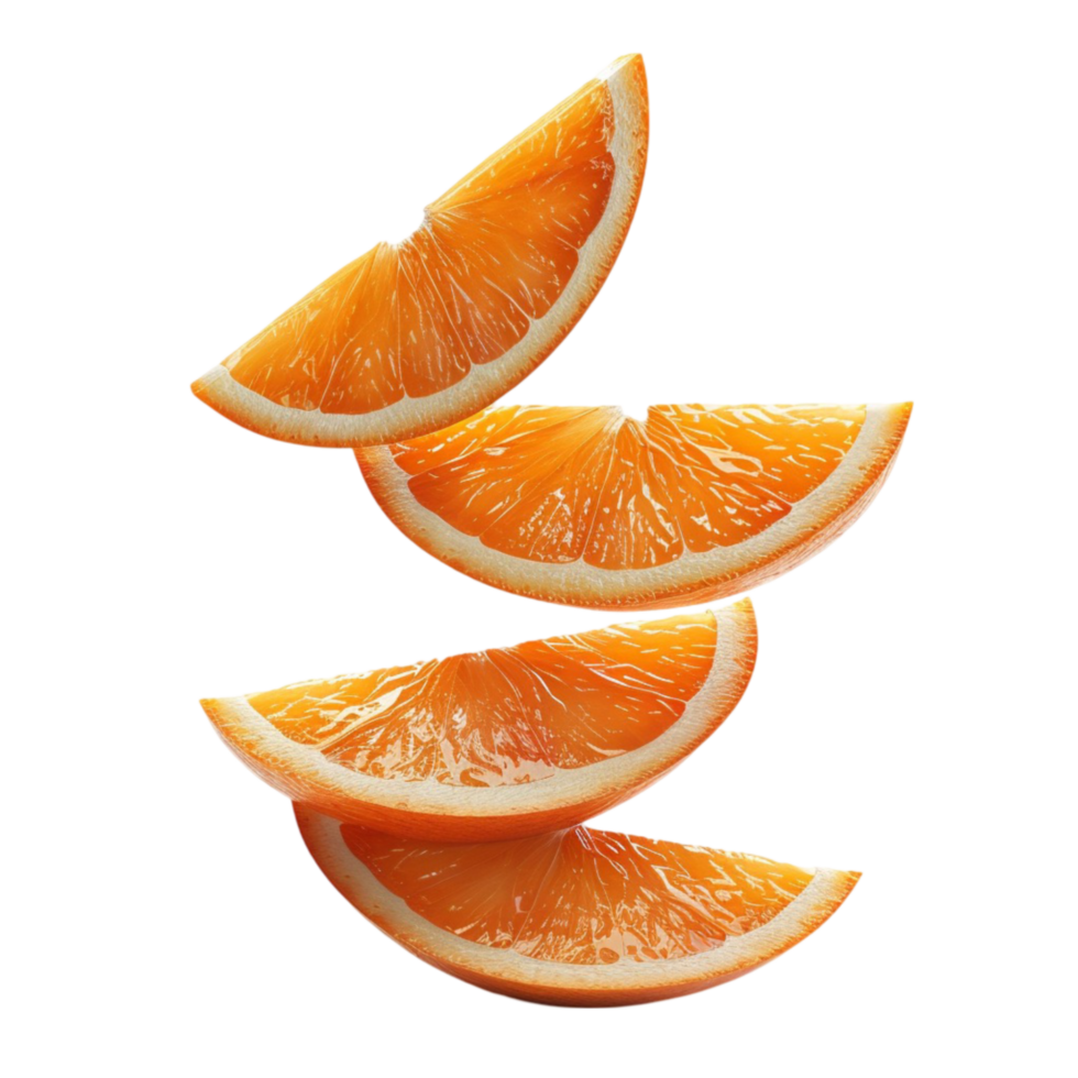 3D Floating Orange Wedges Isolated on Transparent Background png