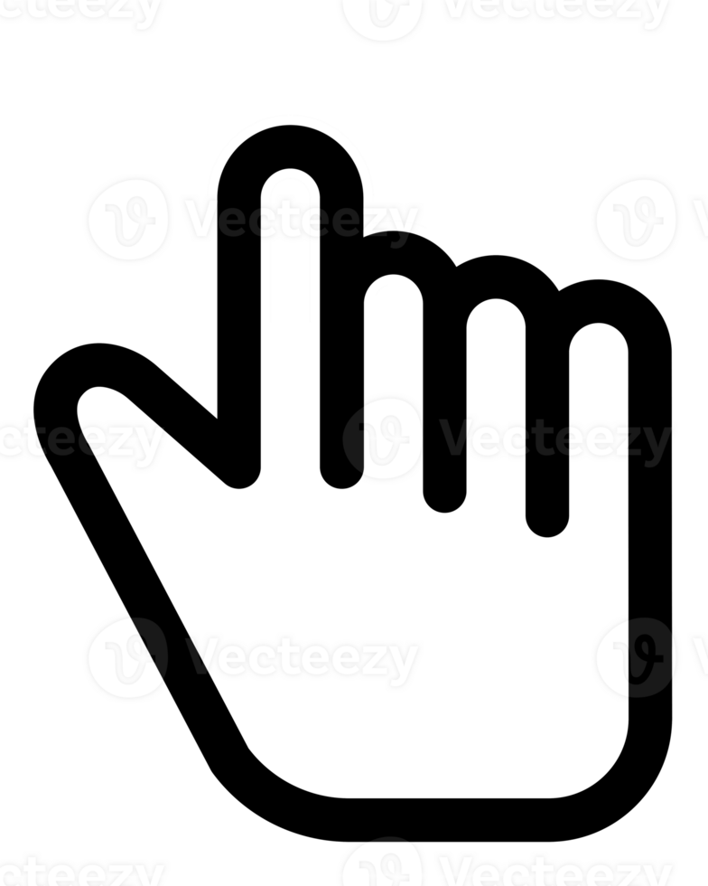 icon of a hand cursor symbol pointing with a finger, representing a click or gesture for internet and computer usage png