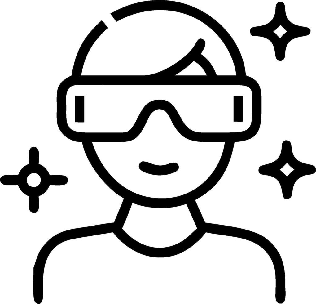 3D Soft focus image of a person wearing augmented reality glasses with holographic data floating around bokeh background and copy space. concept as A person dons augmented reality vector