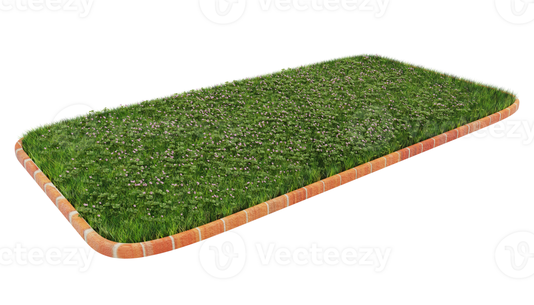 Lawn garden with brick border and flowering clover, 3d image without background png