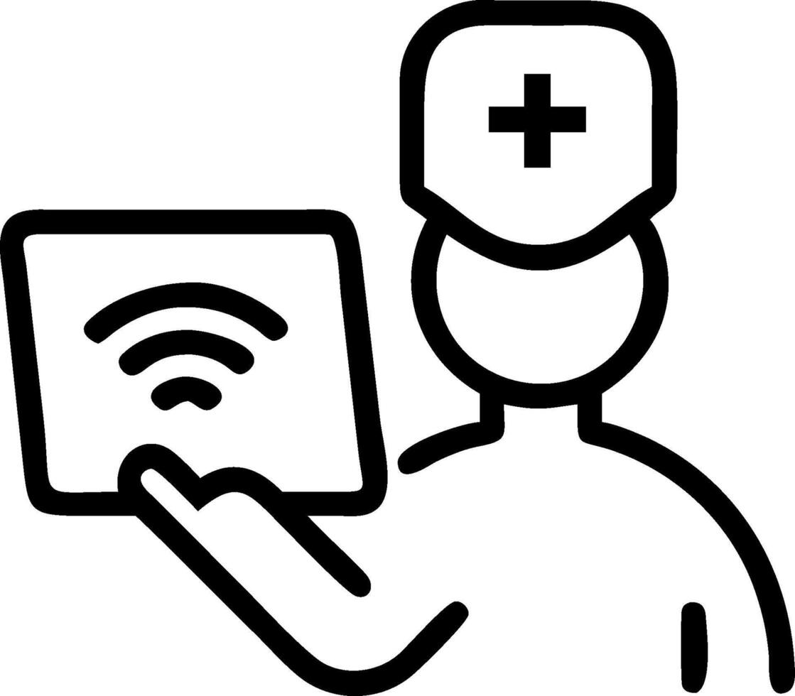 3D Nurse using telemedicine tablet in modern clinic copy space concept as Nurse utilizes telemedicine tablet to assist patient in modern clinic environment showcasing efficient rem vector