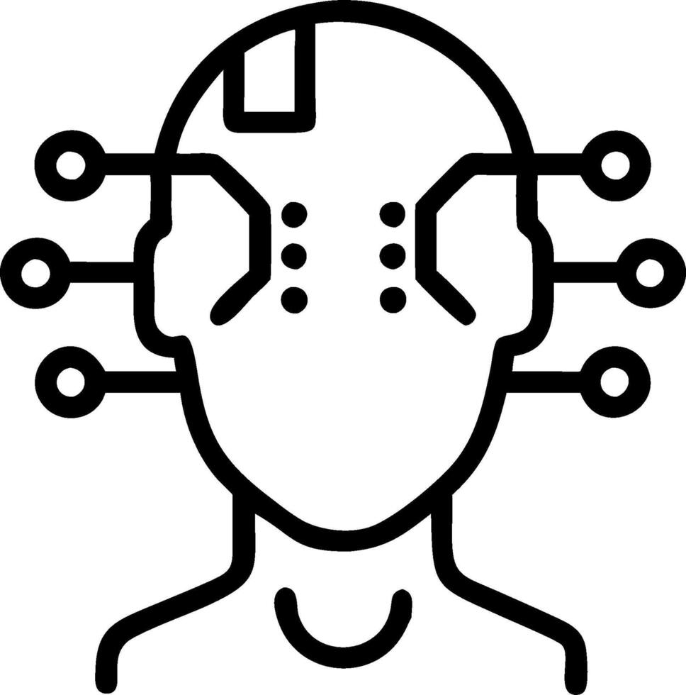 3D Close up of a persons face with digital circuit patterns overlay with copy space concept as Close up persons face with digital circuit patterns overlaid. Symbolizes integration vector