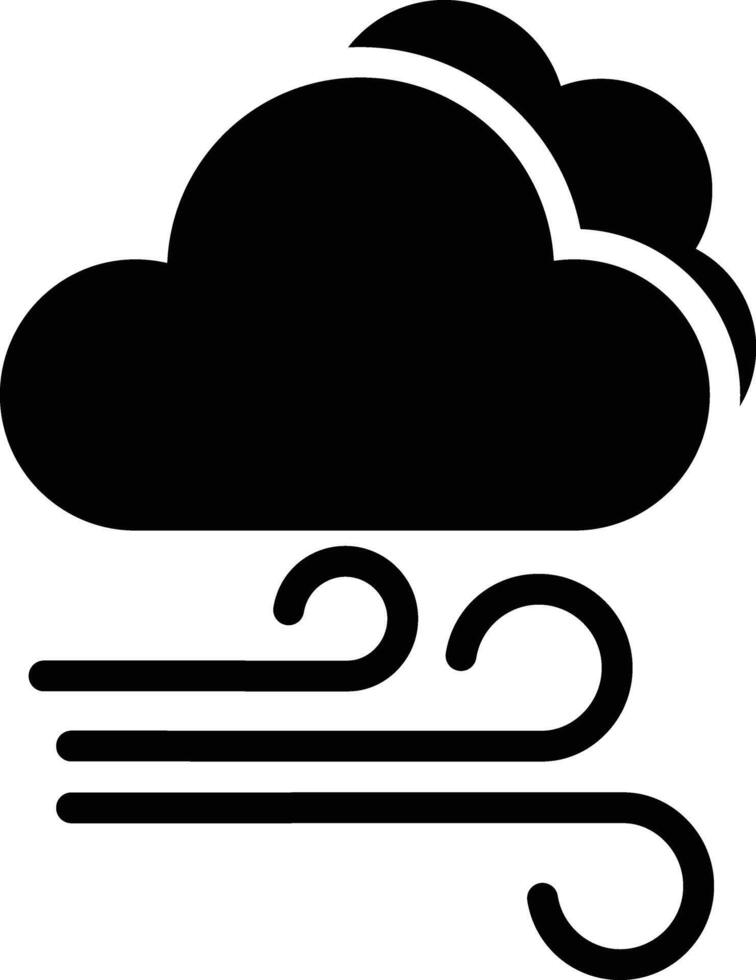 A black and white icon of a cloud with a wind vector