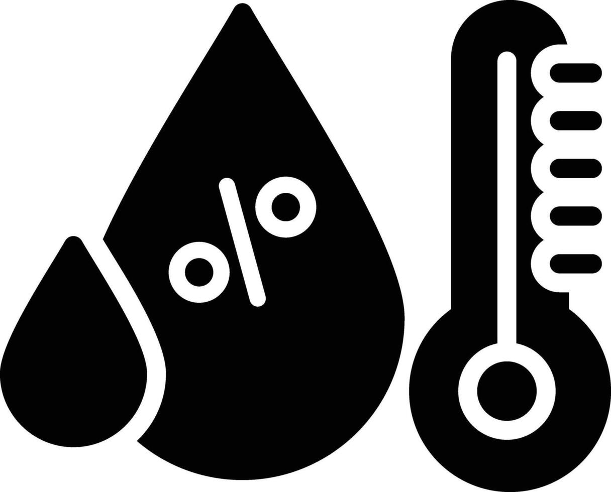 A black and white icon of a thermometer and a drop vector