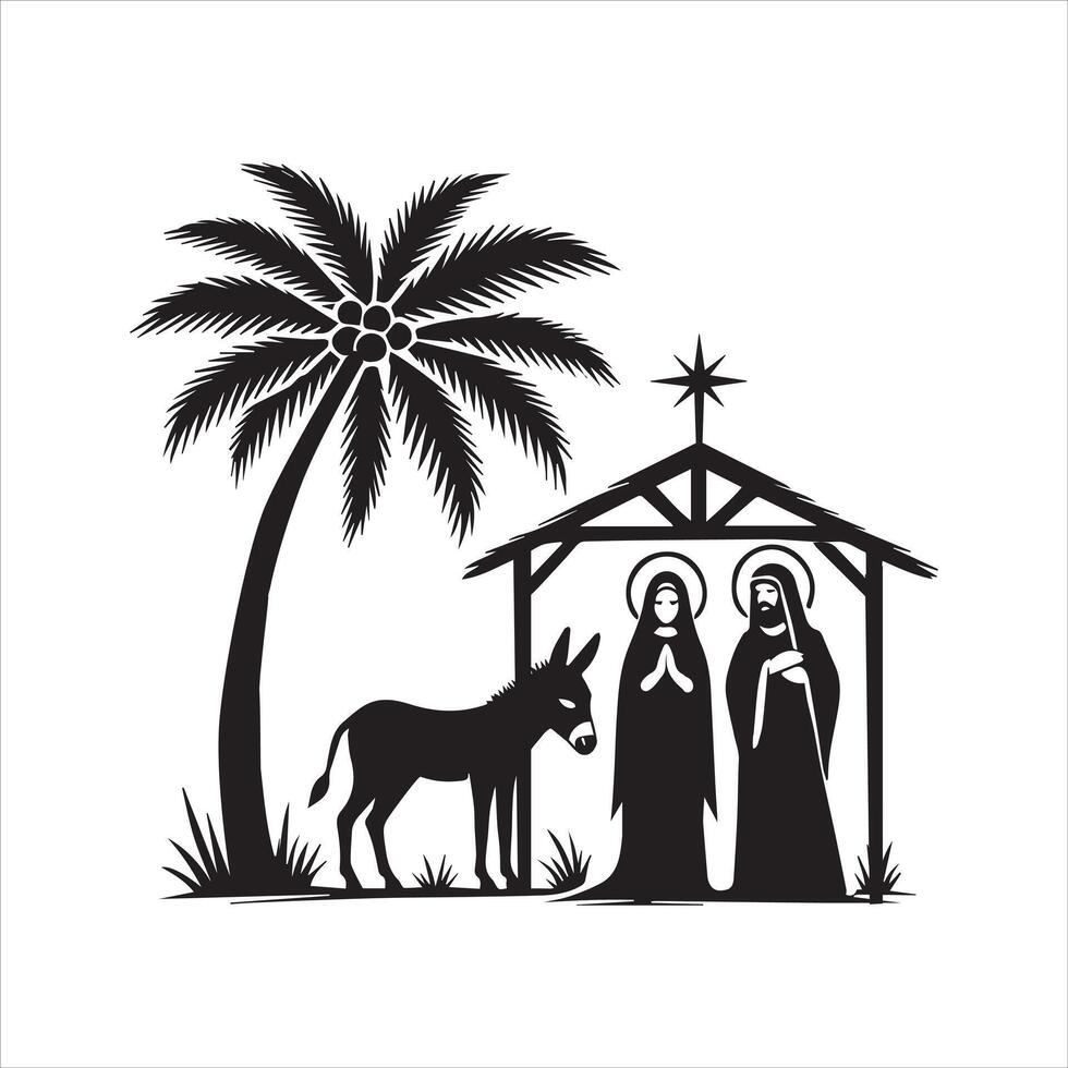 Monochrome Nativity Scene of the Holy Family vector