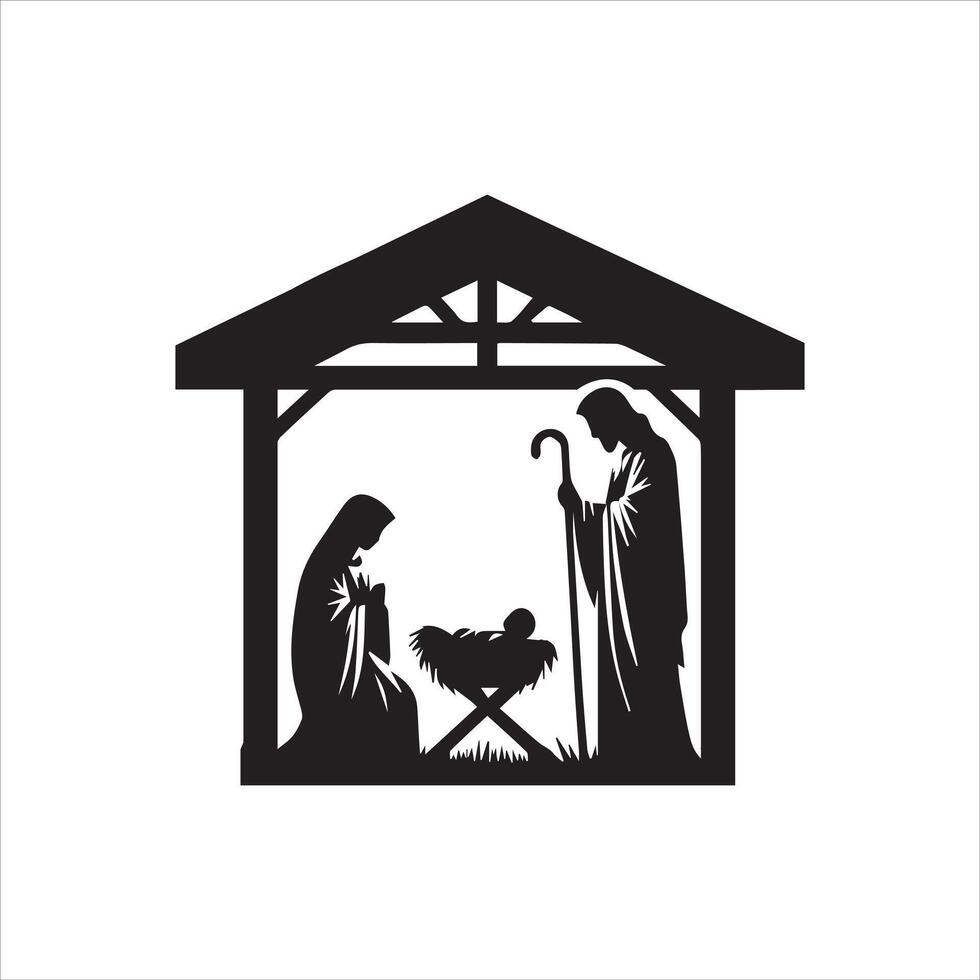 The Birth of Christ in Black and White Illustration vector