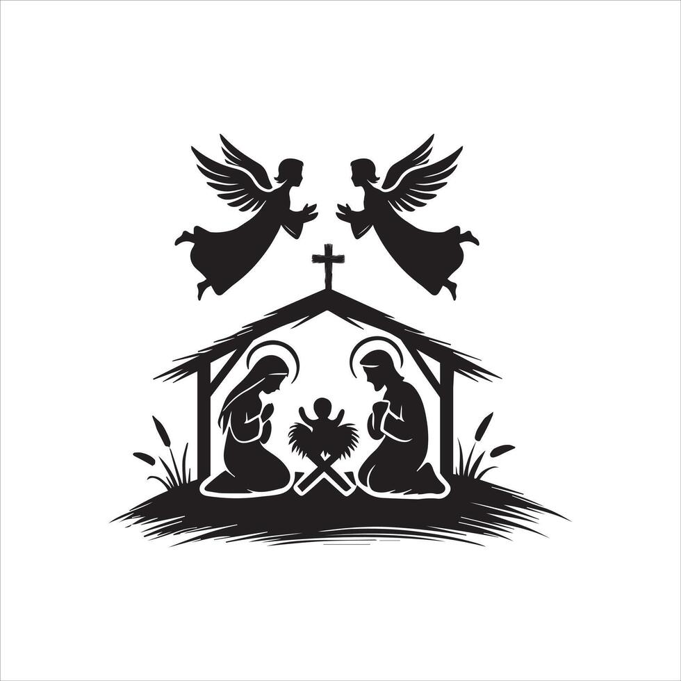 Nativity in Black and White illustration vector