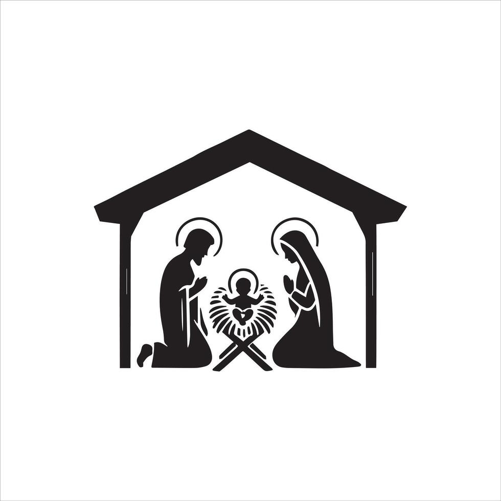 Classic Black and White Nativity Artwork vector