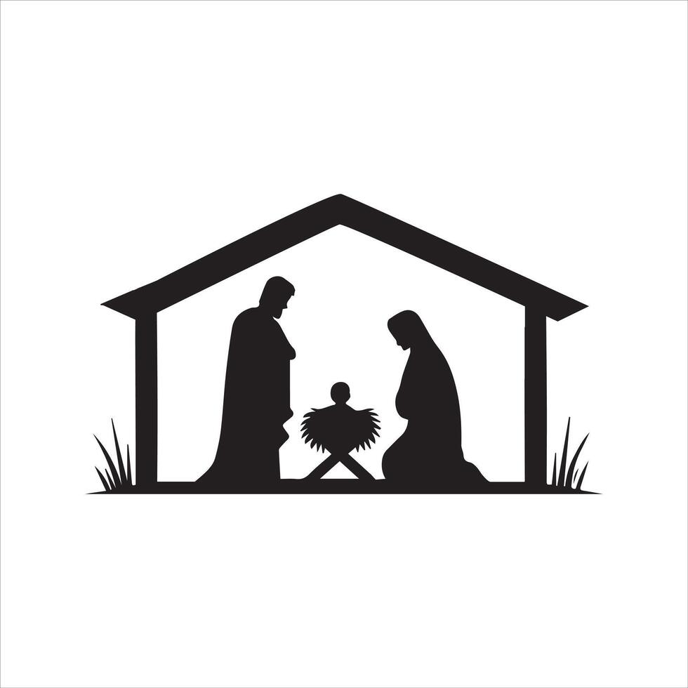 Nativity of Jesus in Detailed Black and White vector