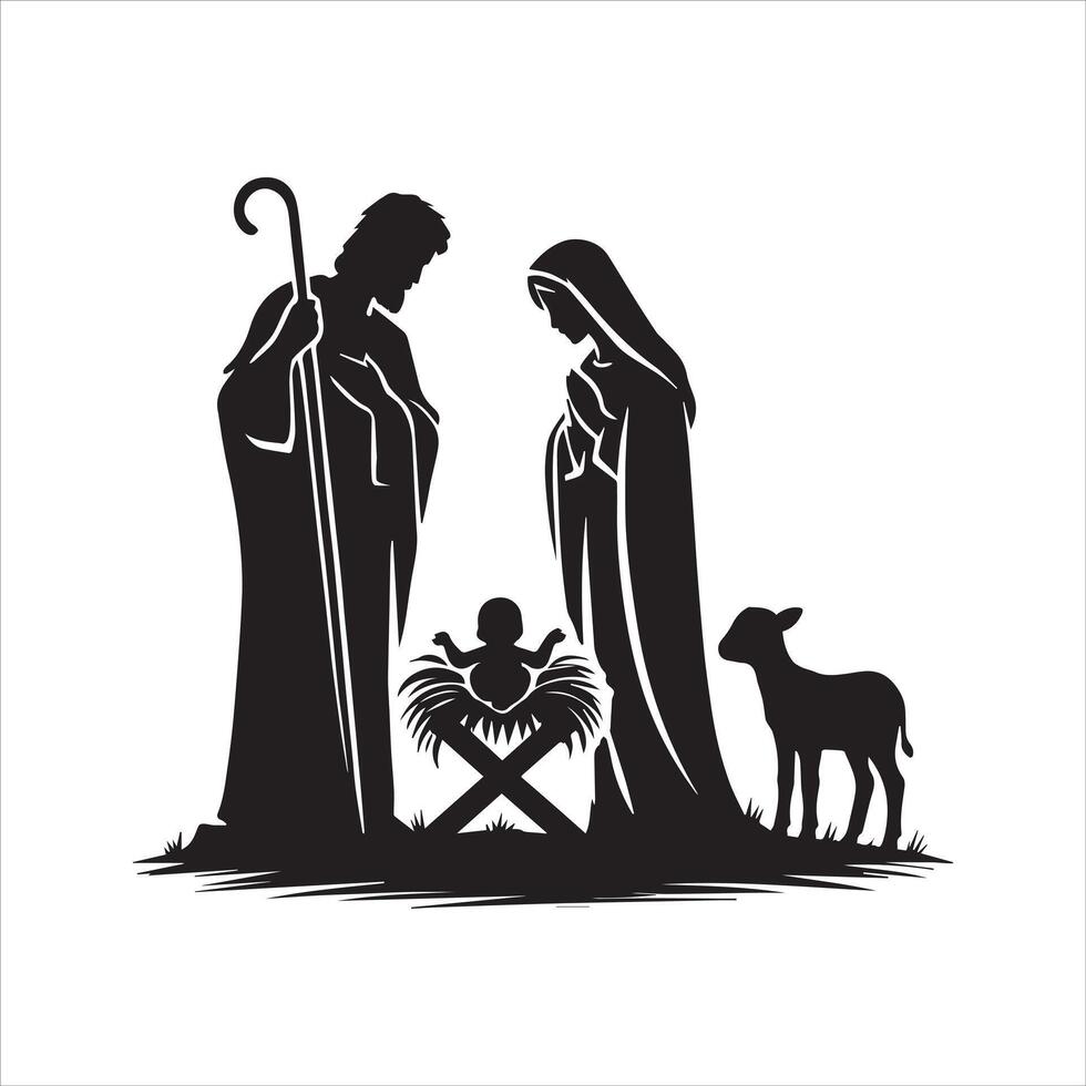 Classic Black and White Jesus Birth Scene vector