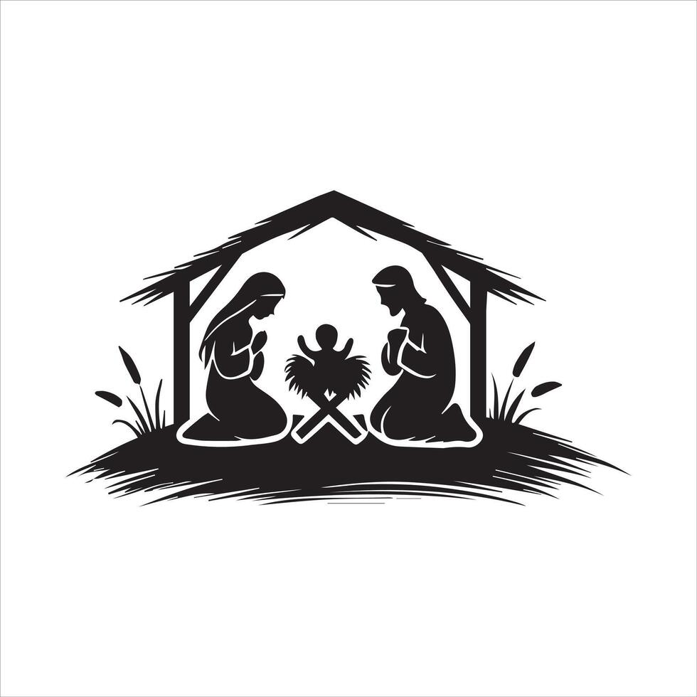 Christs Birth Illustrated in Black and White vector