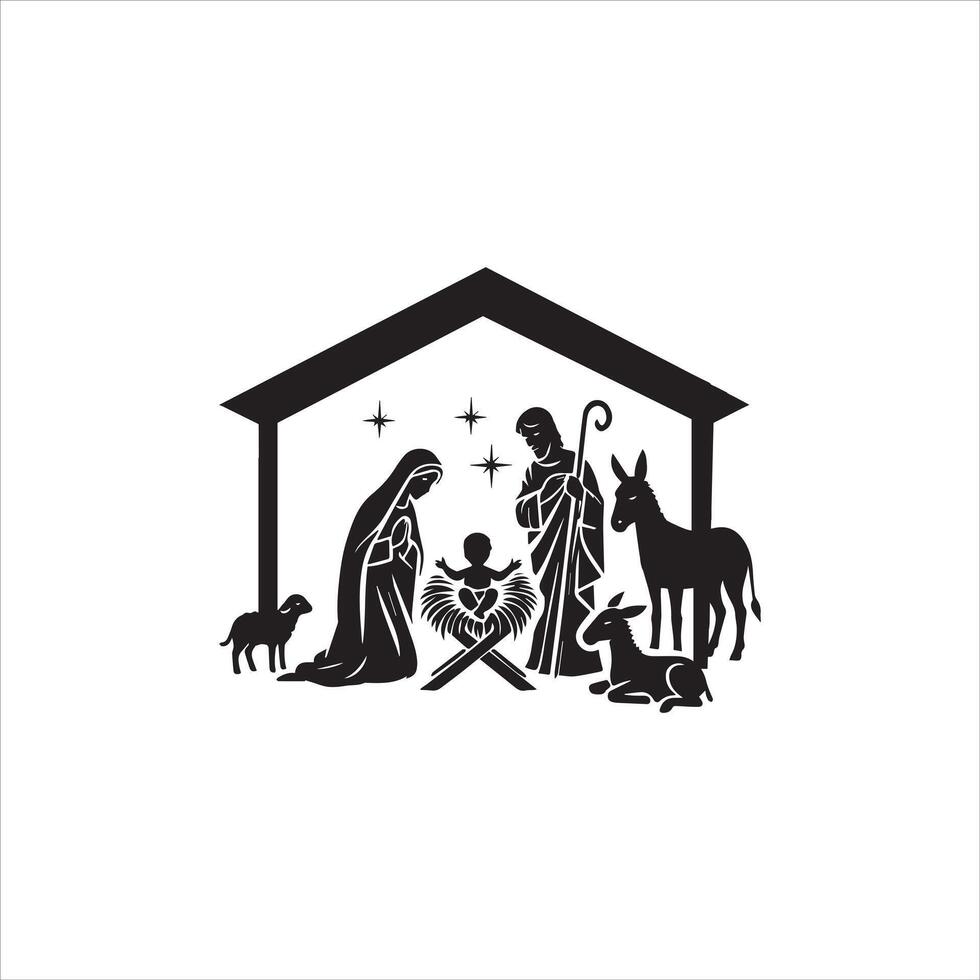 Nativity and the Birth of Jesus in Black and White vector
