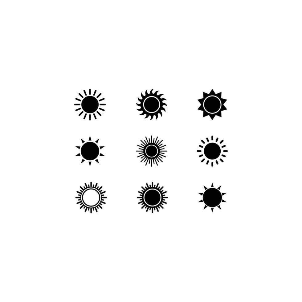 Sun and sunburst black icons set. vector