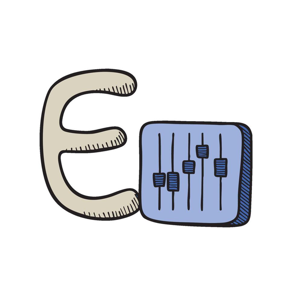 Doodle Illustration of Letter E for equalizer vector