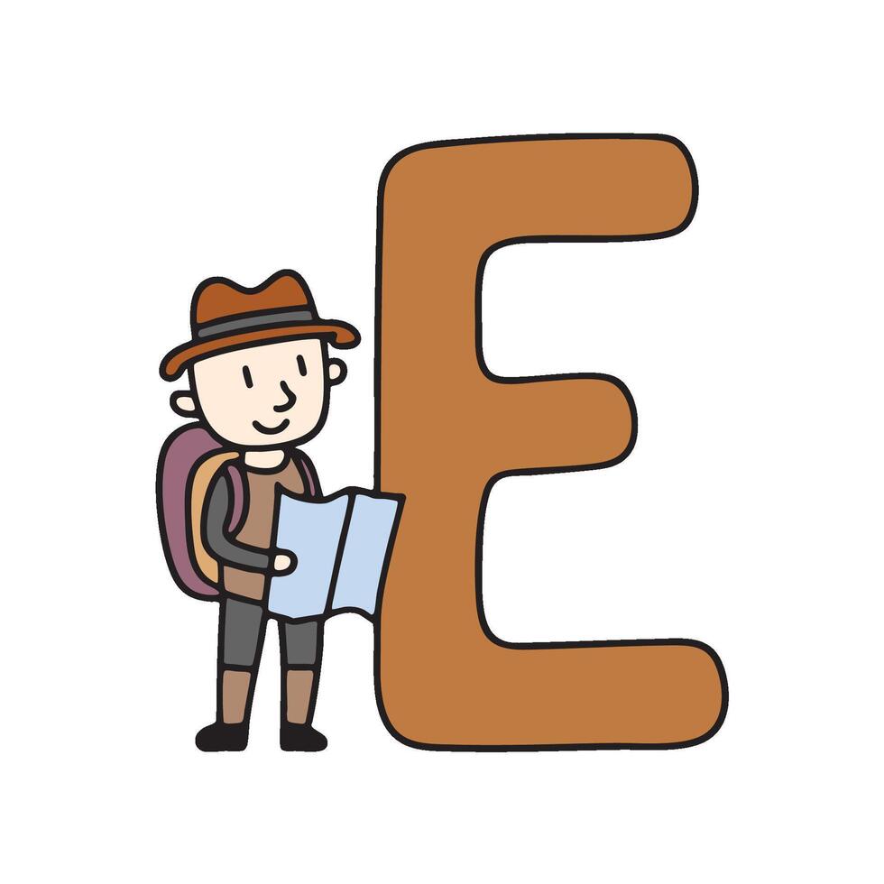 Doodle Illustration of Letter E for explorer vector