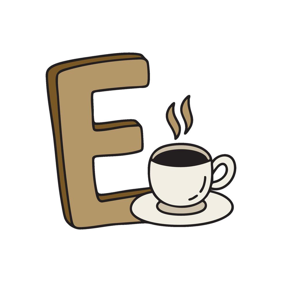Doodle Illustration of Letter E for espresso vector