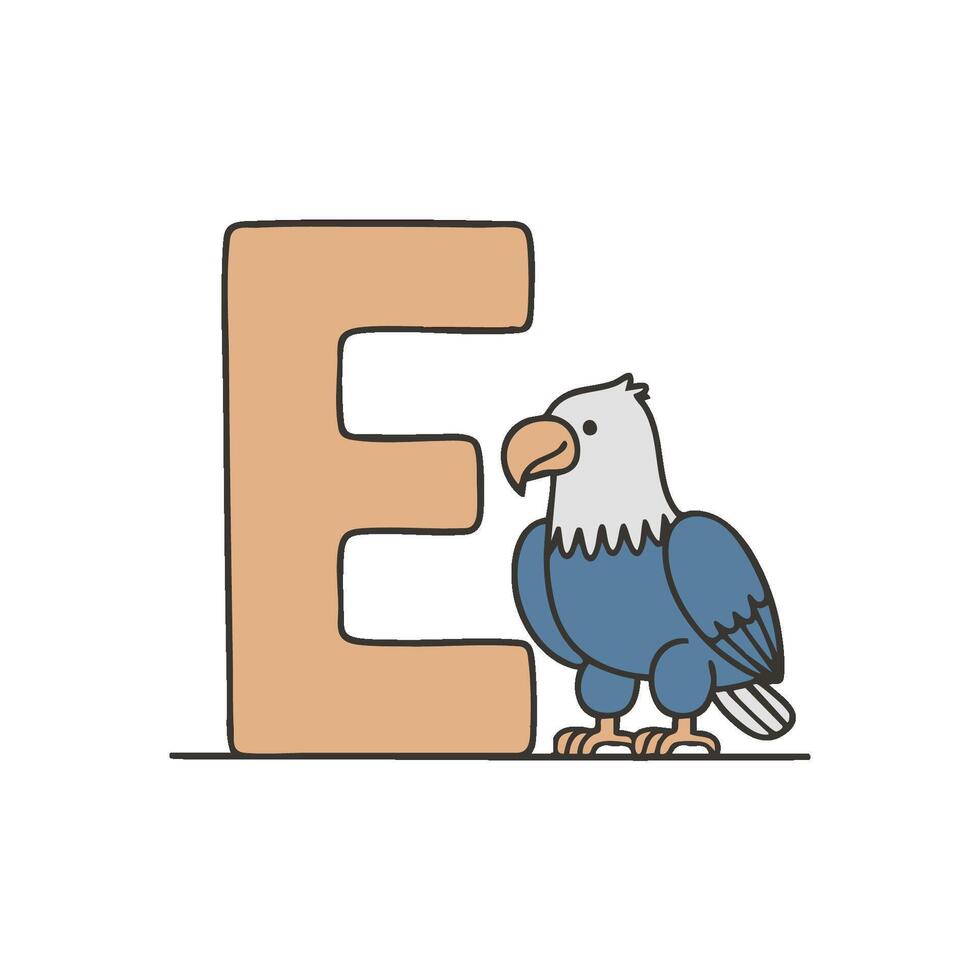 Doodle Illustration of Letter E for eagle vector