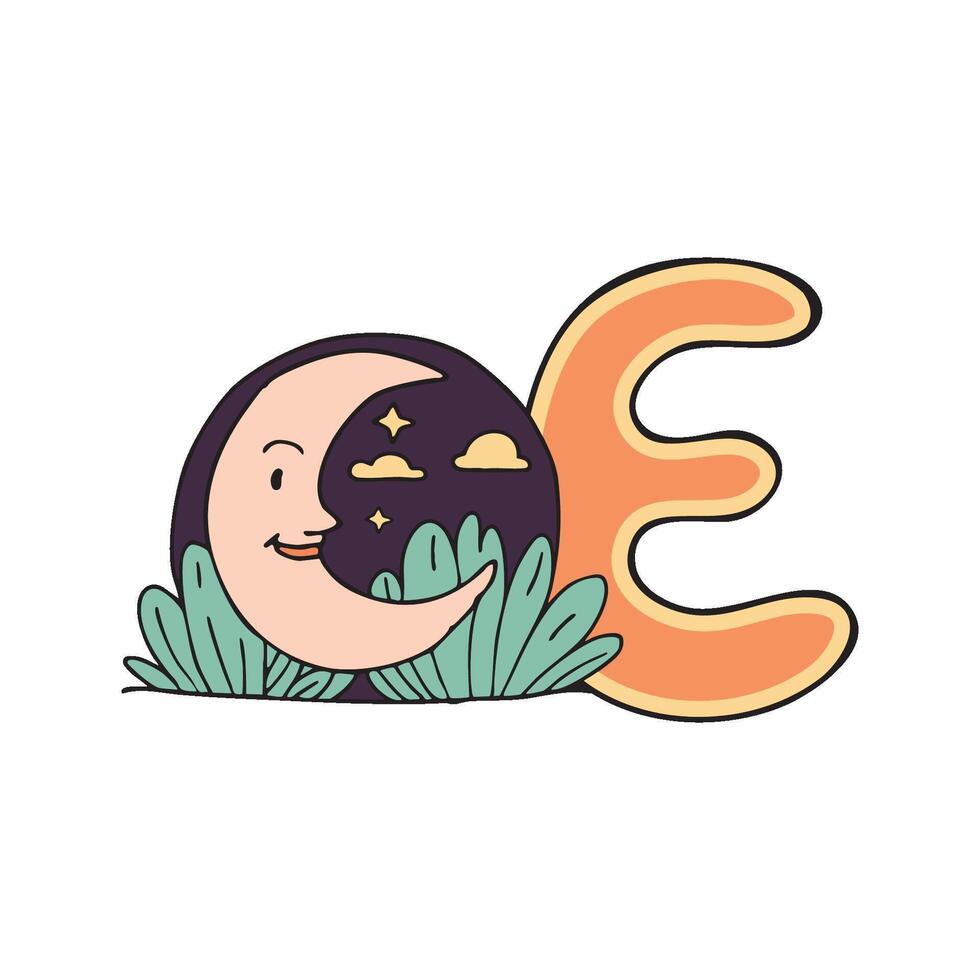 Doodle Illustration of Letter E for evening vector