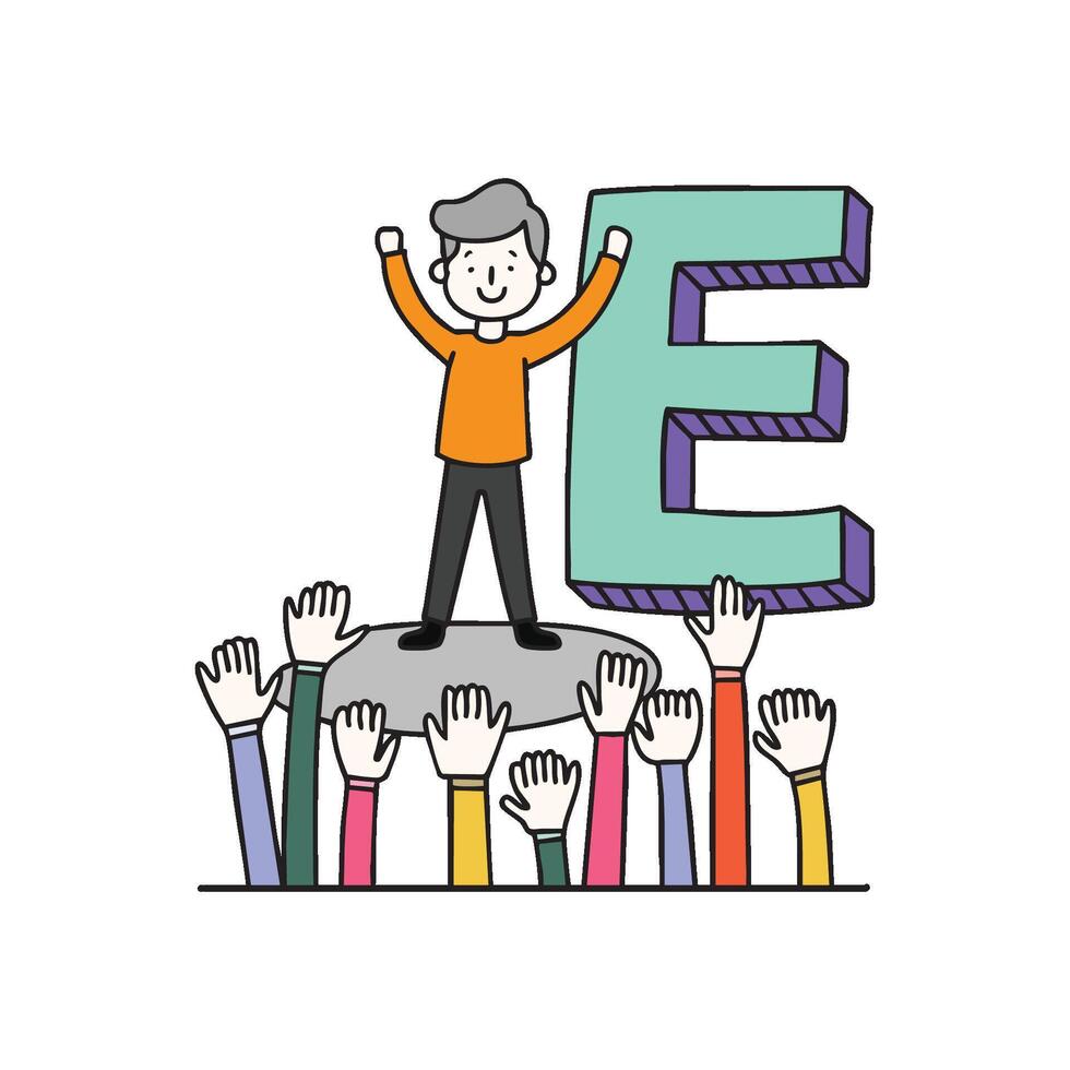 Doodle Illustration of Letter E for euphoria vector