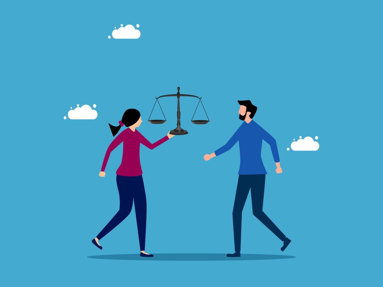 a man and woman holding scales of justice vector
