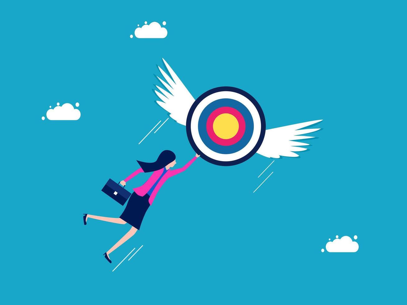 businesswoman with wings and arrow target, business concept vector
