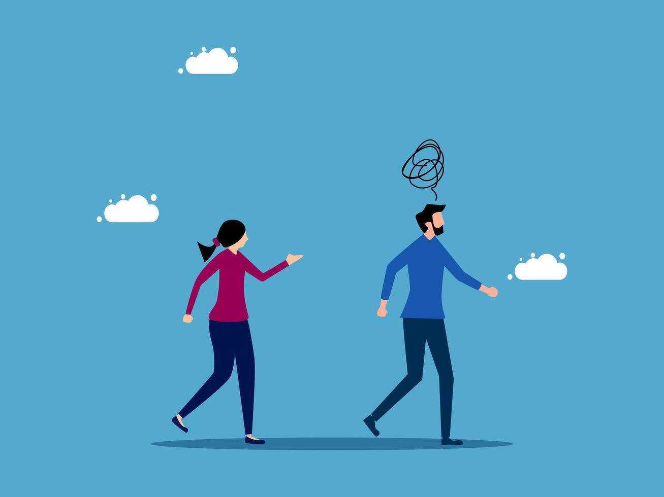 a man and woman walking with a cloud above them vector