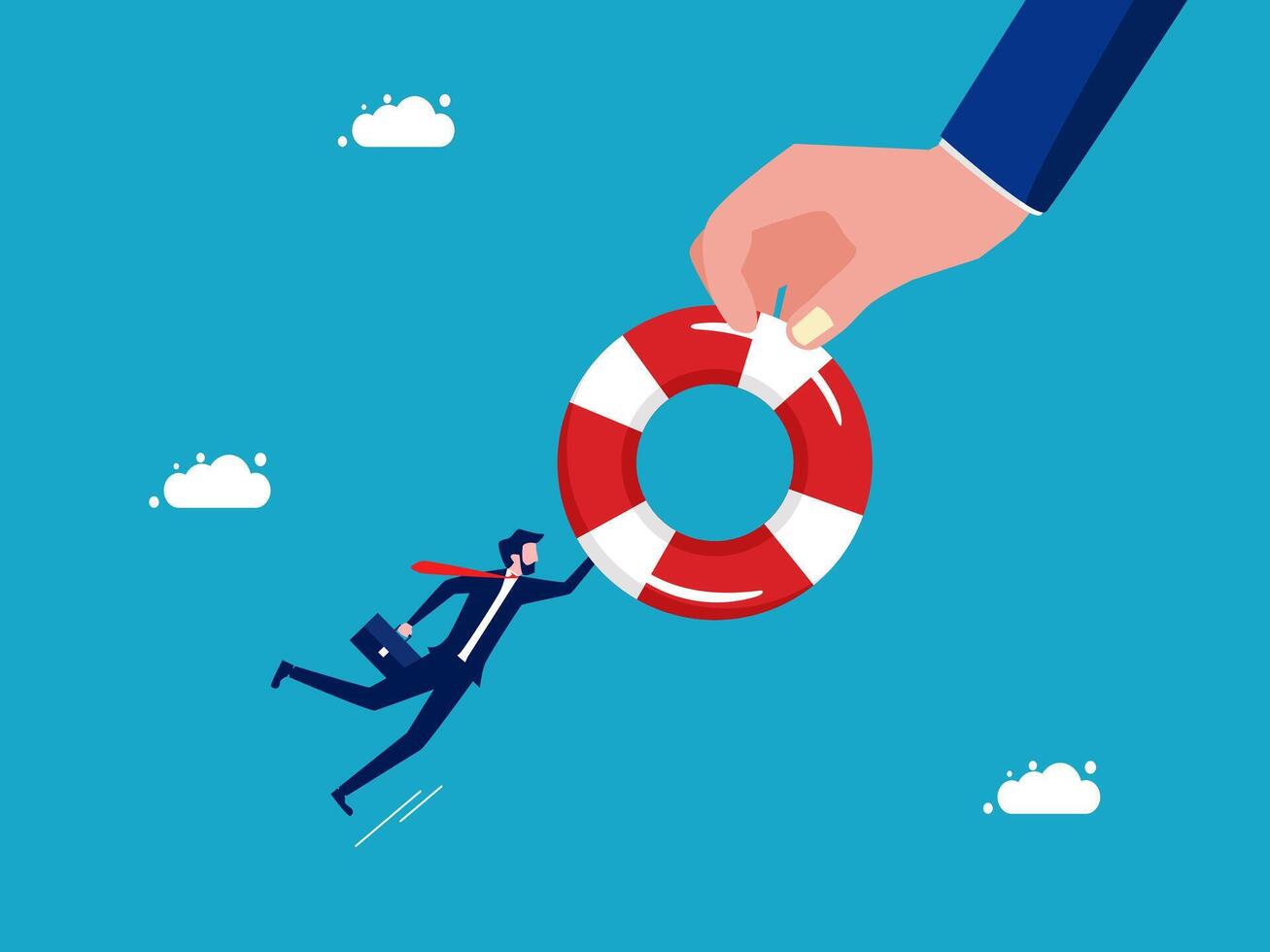 businessman running to lifebuoy, business concept vector