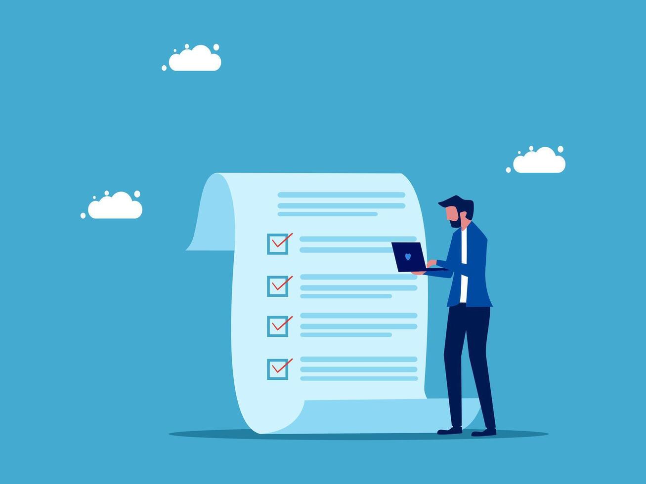 businessman with clipboard and checklist on blue background vector