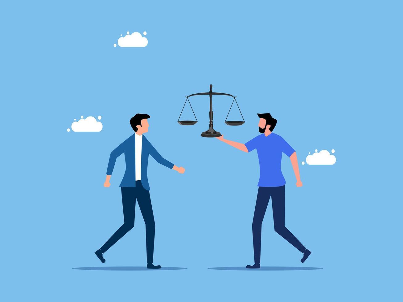 two men holding scales of justice, one is holding the scales and the other is holding the scales vector