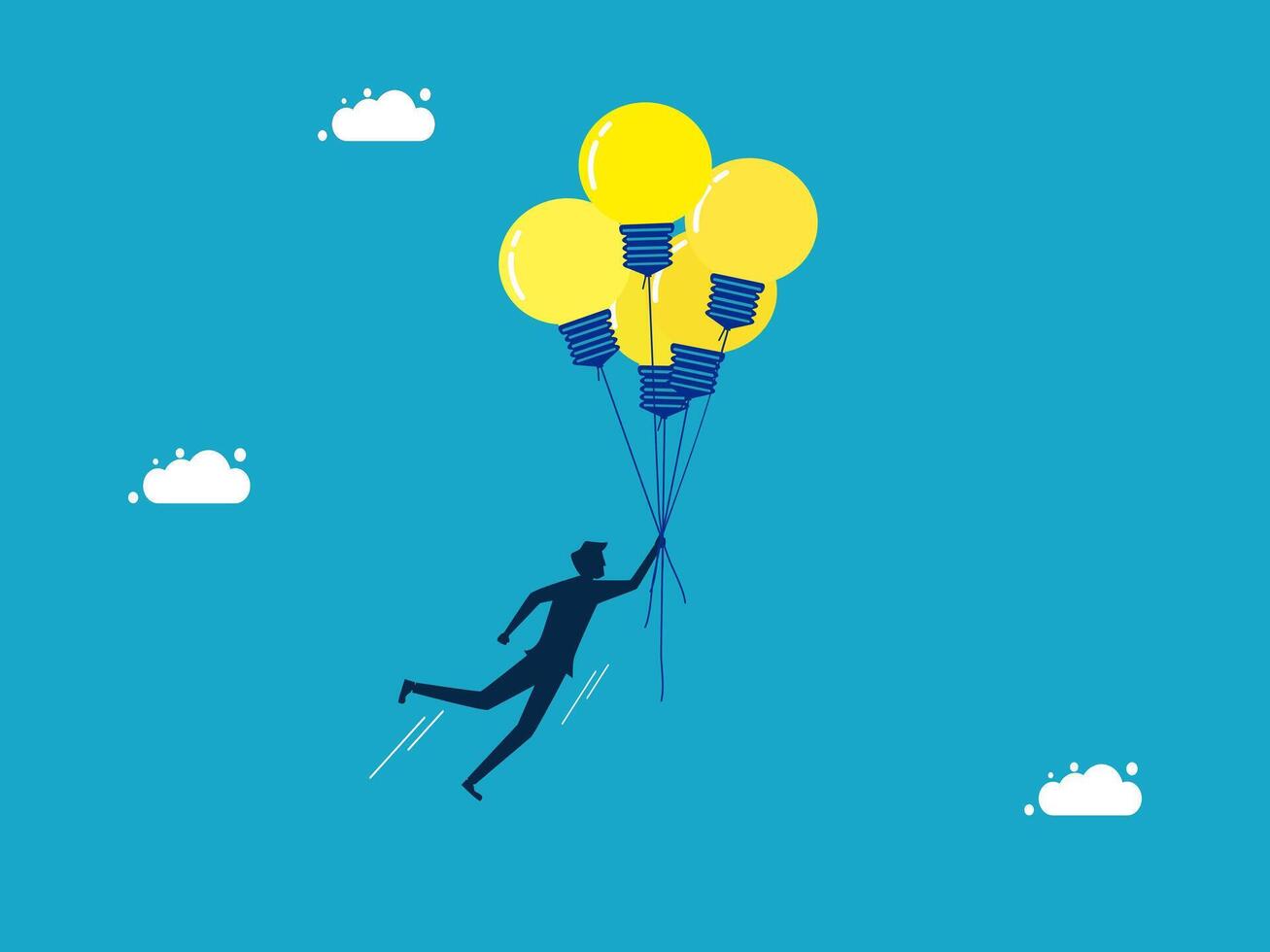 man flying with light bulb in her hand vector