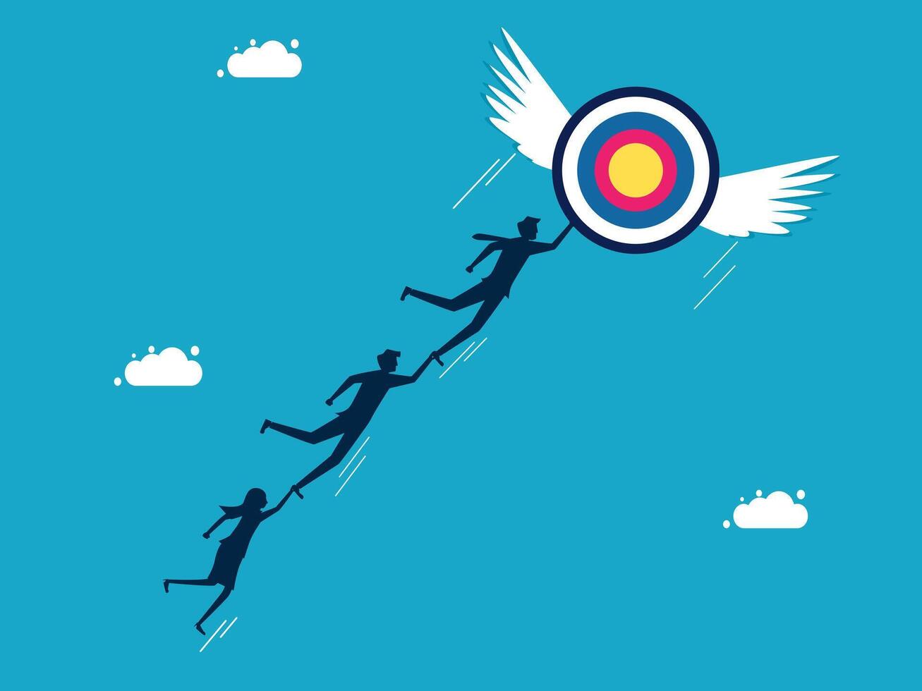 business people with wings and target on blue background vector