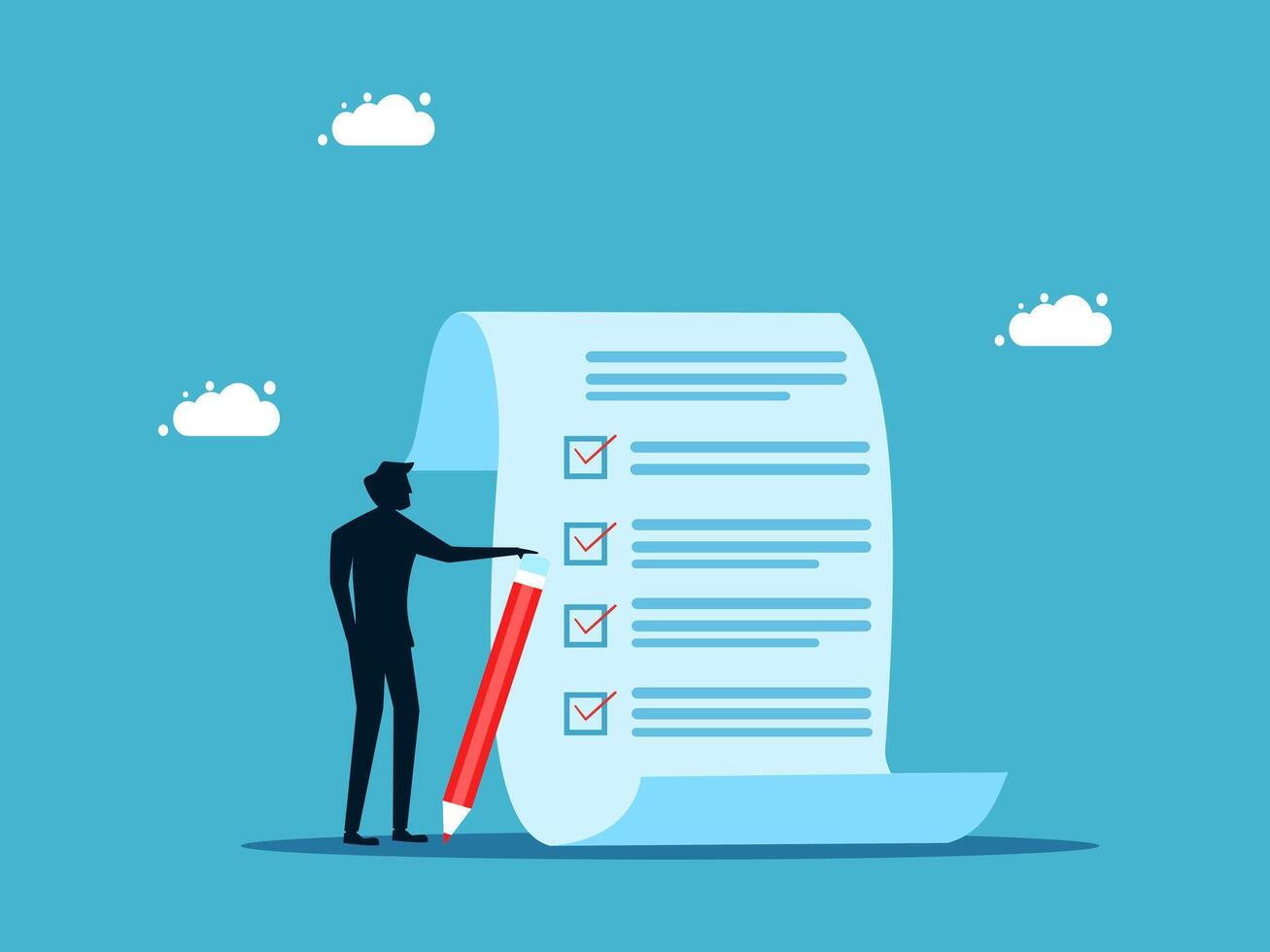 businessman with pen and checklist on blue background vector