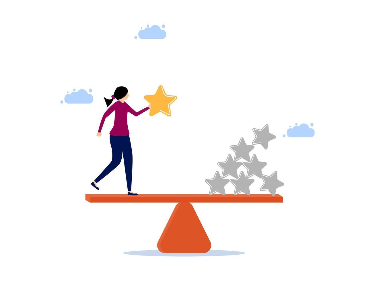 a woman is standing on a scale with a star on top vector