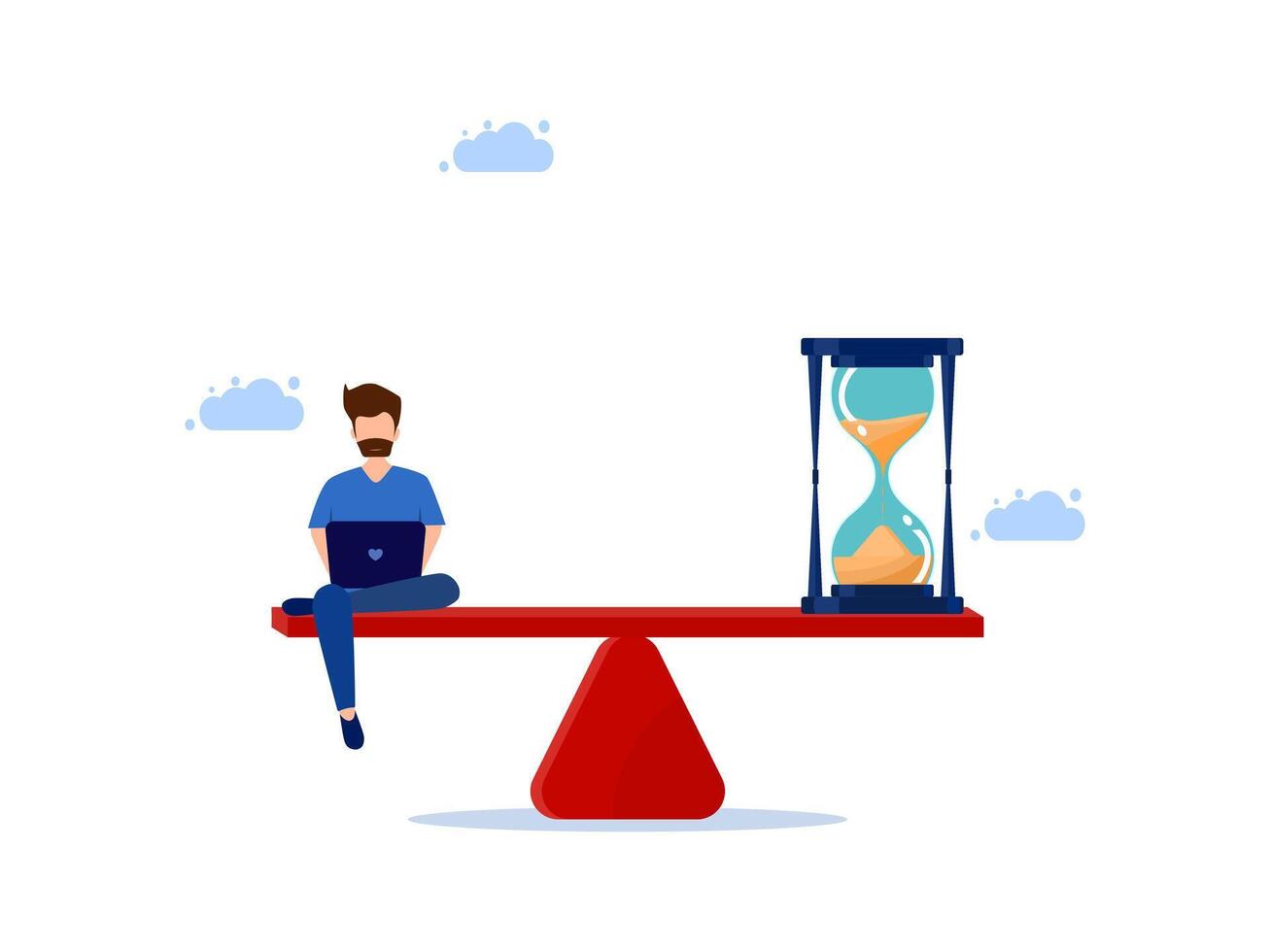 man sitting on a balance with hourglass vector