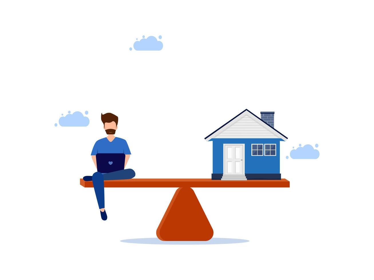 man sitting on a balance with a house on top vector
