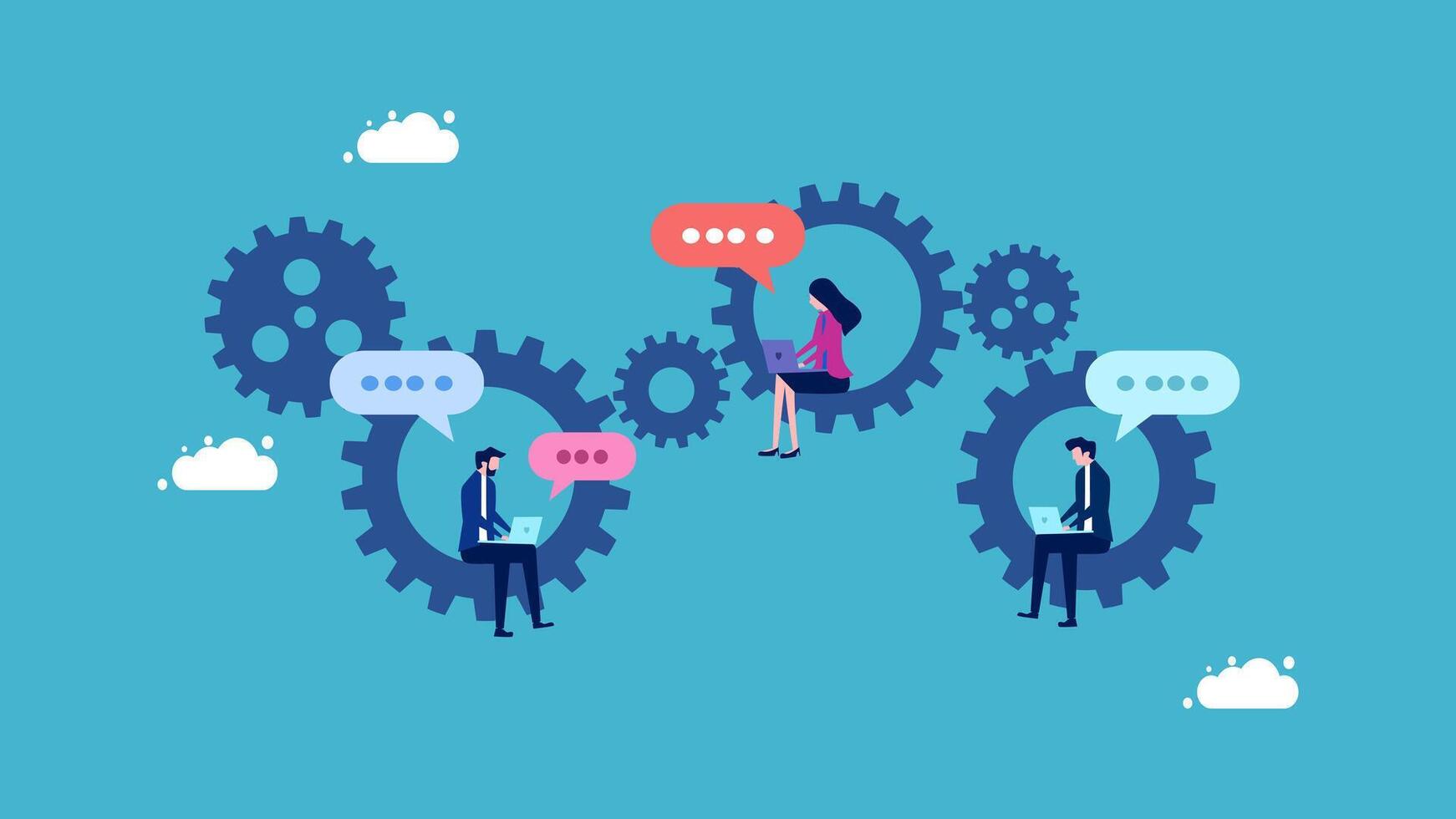 people sitting on a blue background with speech bubbles vector