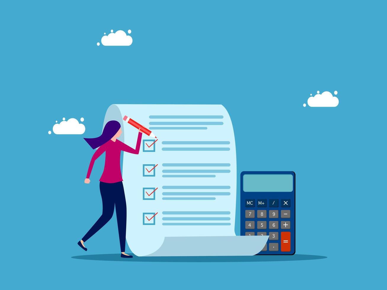 businesswoman with calculator and checklist vector