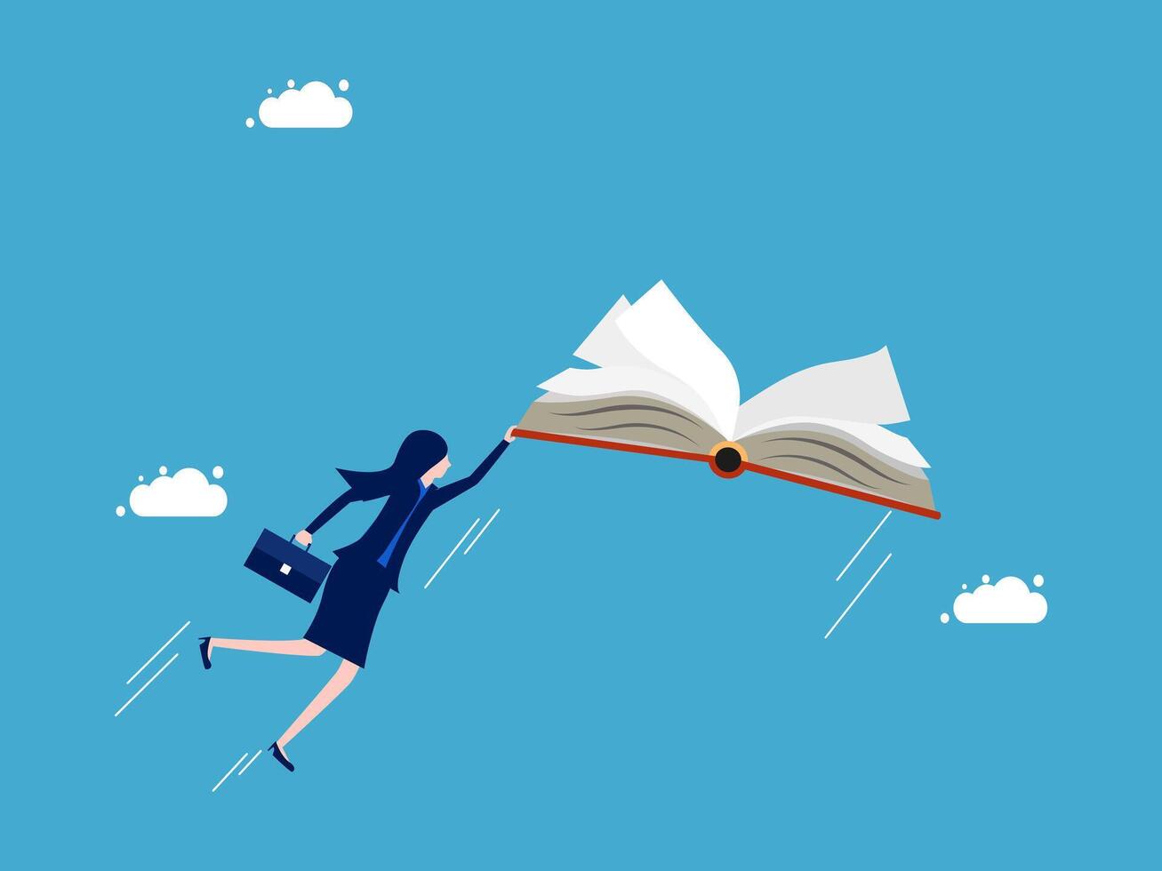 businesswoman flying with book in her hand vector
