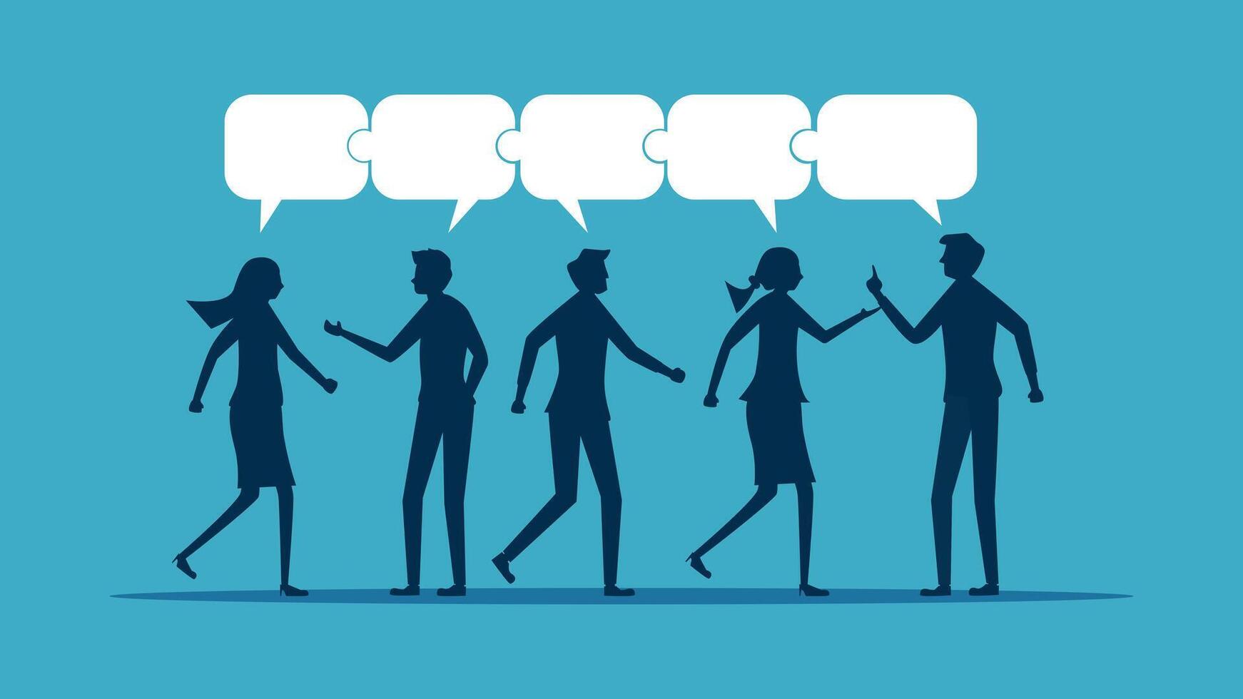 silhouettes of business people talking with speech bubbles vector