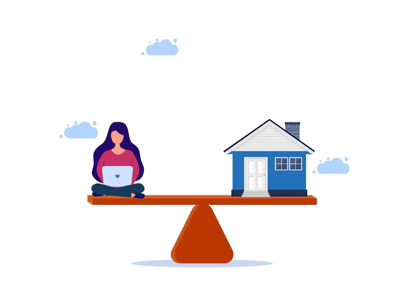 a woman sits on a balance scale with a house on it vector