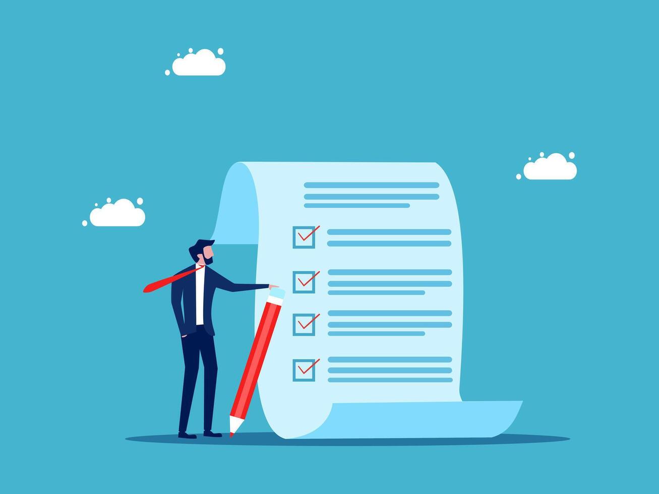 businessman with checklist and pen on blue background vector