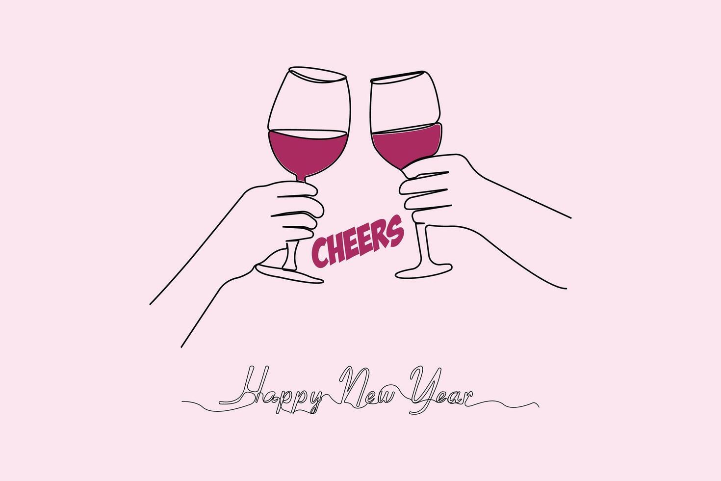Happy New Year concept line art background.Hands holding wine glass and celebrating concept line art. vector