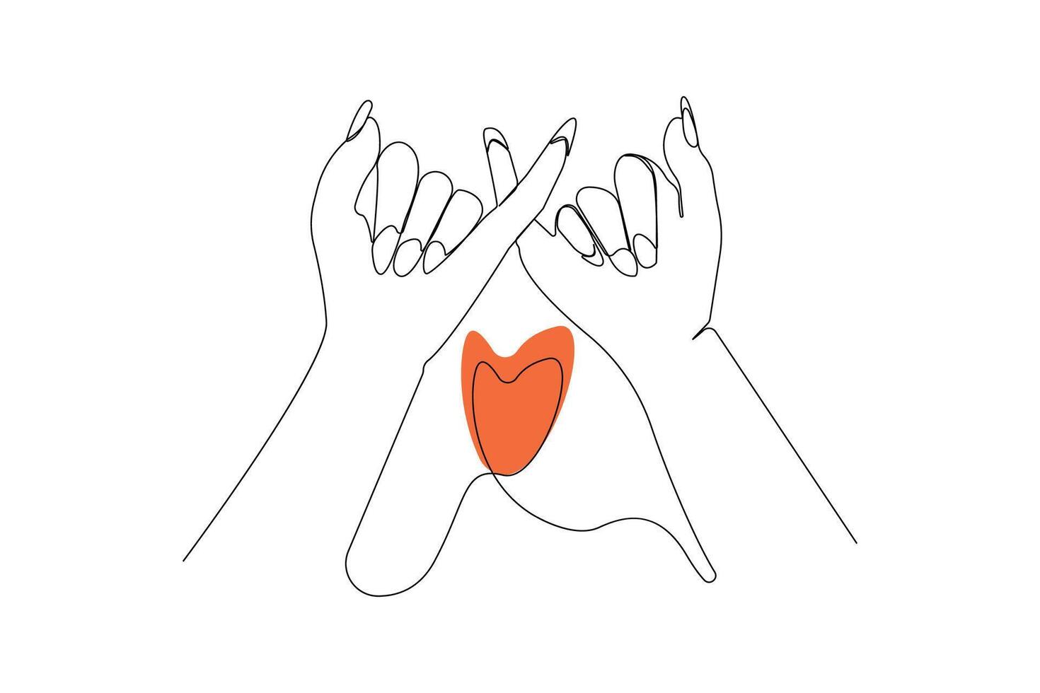 Two hands showing promise hand gesture line art. Friendship concept hand-drawn illustration. vector