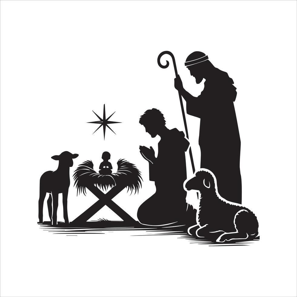 Simple Nativity Art in Black and White vector
