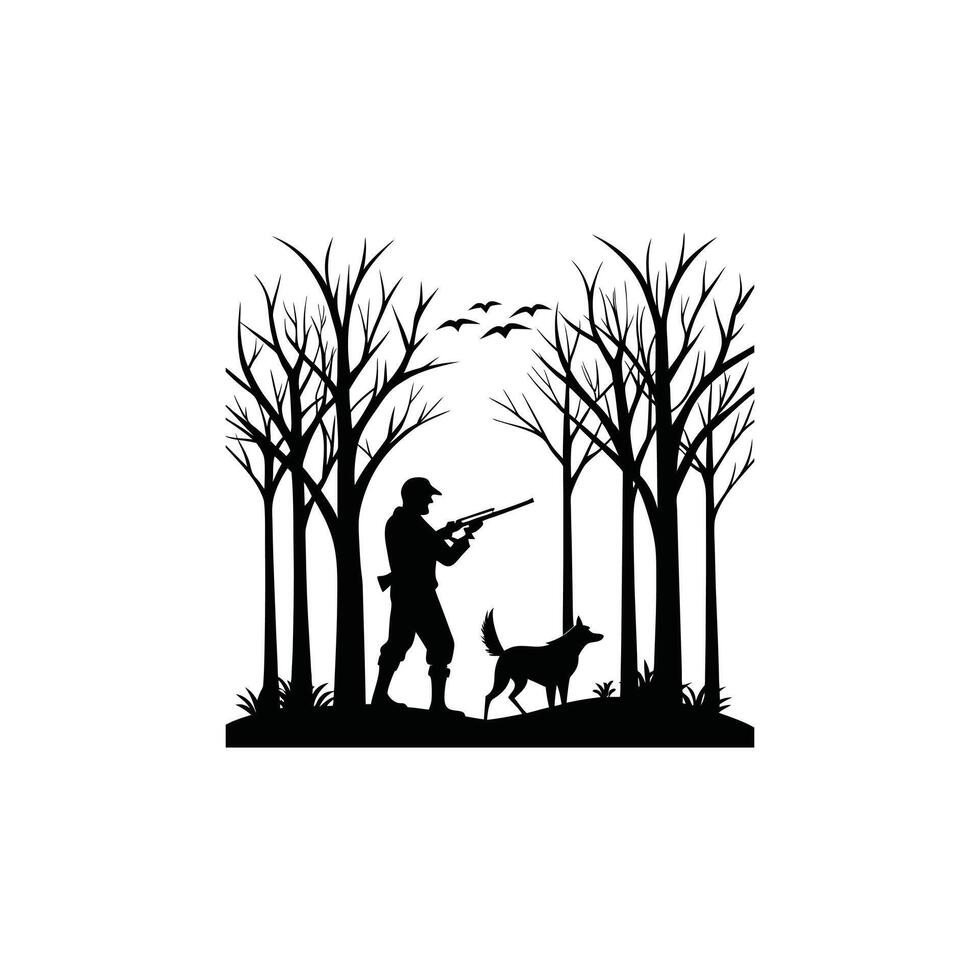 Wilderness Pursuit Hunter Silhouettes in Action vector