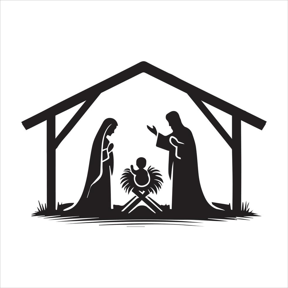 The Birth of Christ in Monochrome Illustration vector