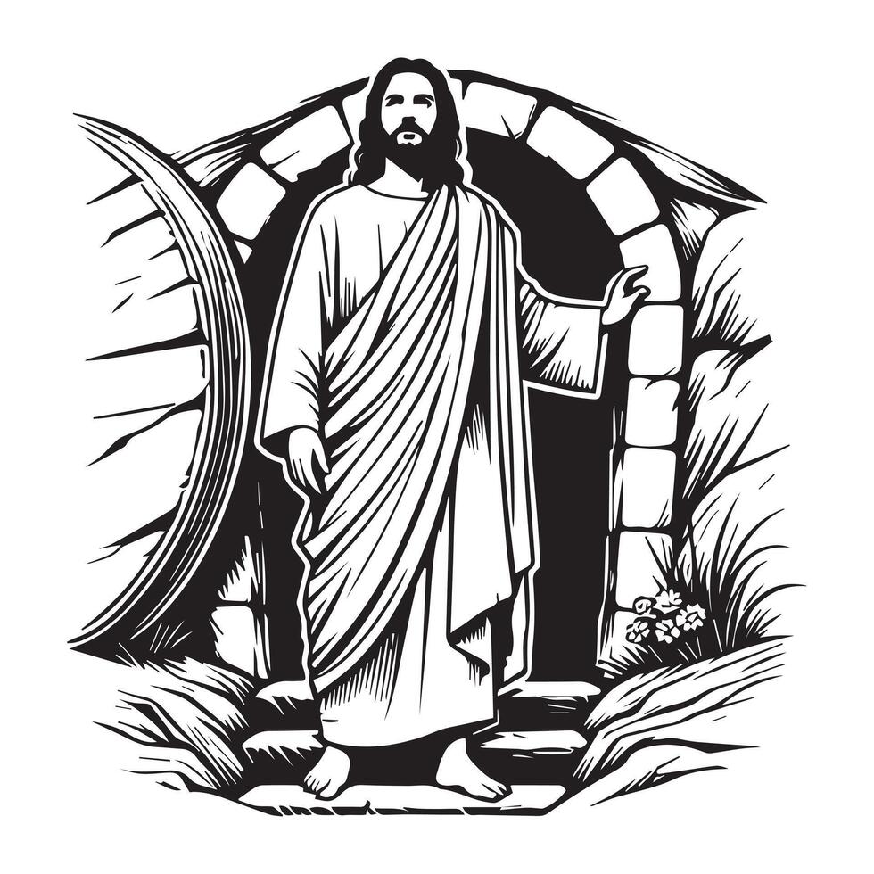Black-and-White Jesus Christ Portrait vector
