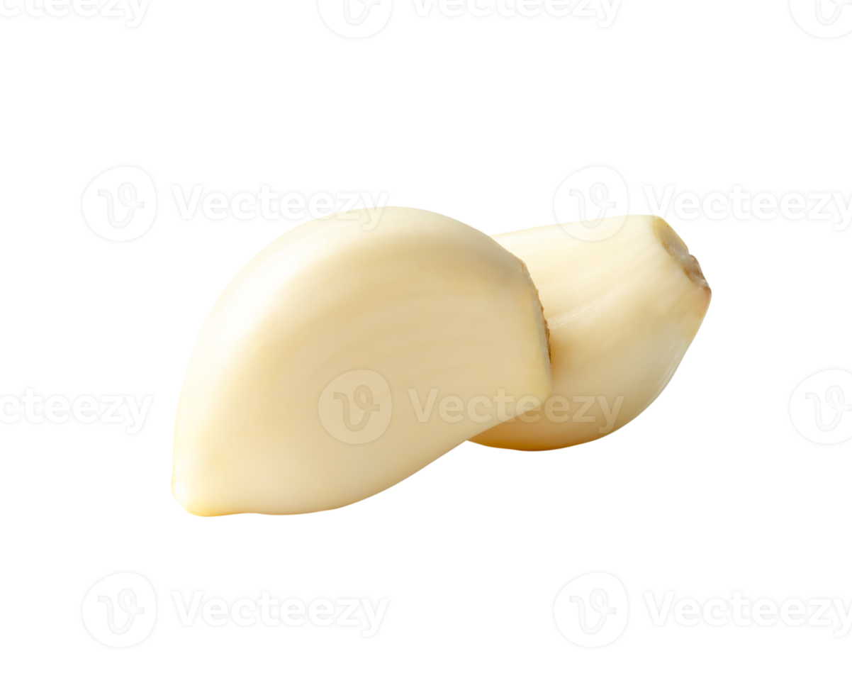 Side view of peeled garlic cloves in stack isolated with clipping path in file format png